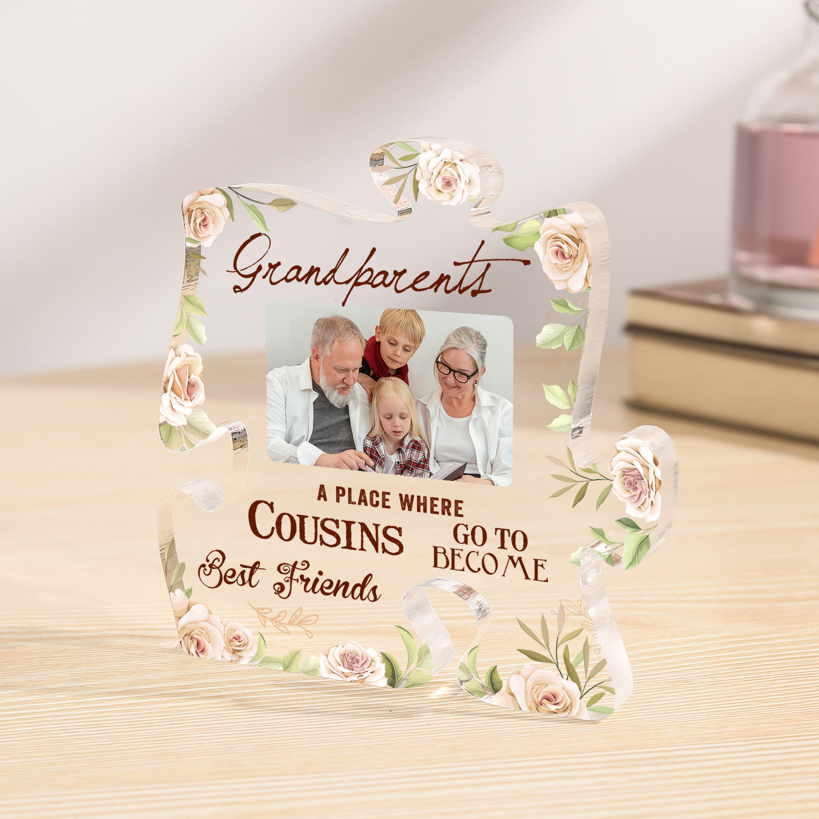 Personalised Acrylic Puzzle Plaque Custom Photo - "Grandparents, Where Cousins Become Best Friends" | Jessmade