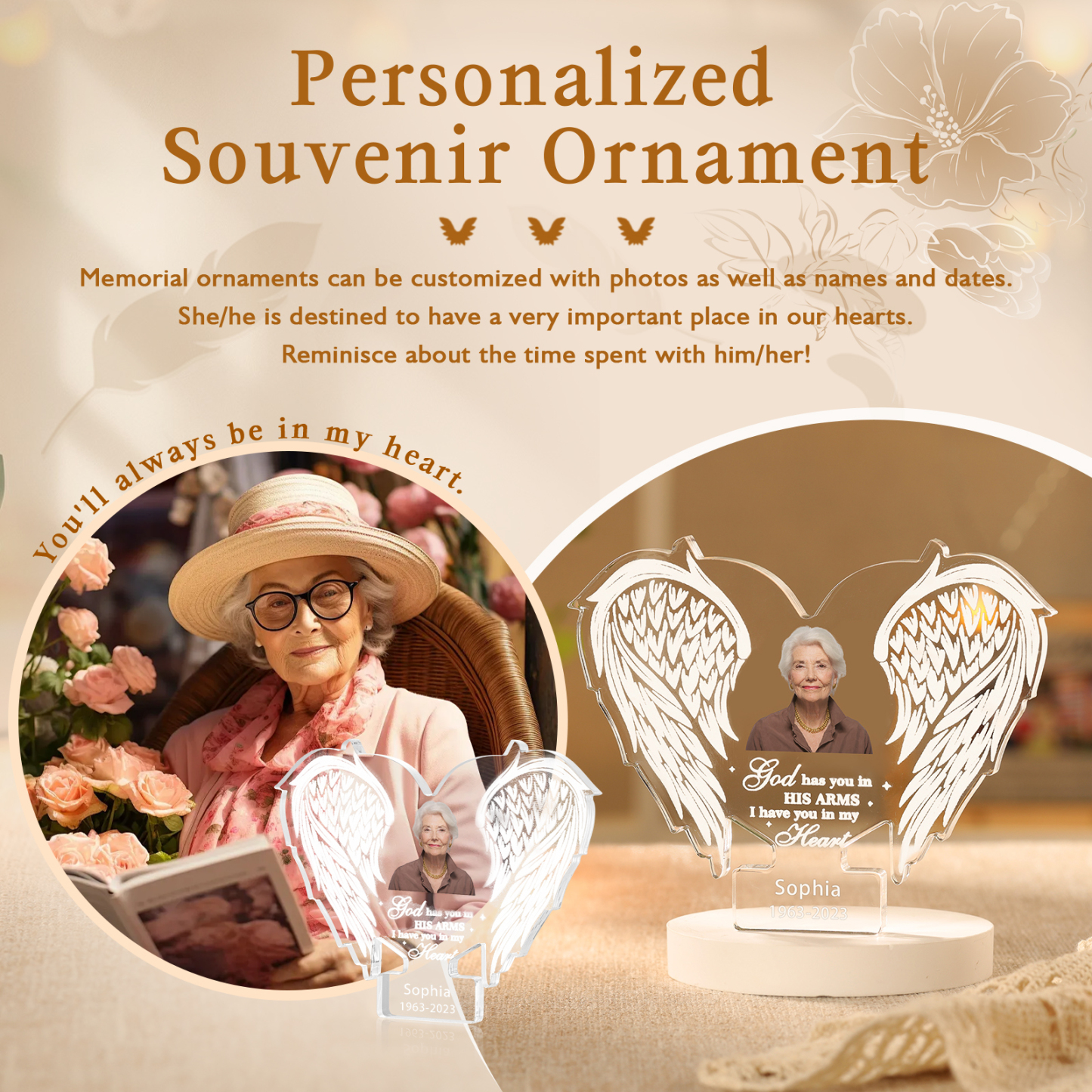 Personalized Memorial Angel Wings Acrylic Ornament – Custom 1 Photo & Name & Date Christmas Memorial Gift| Jessemade