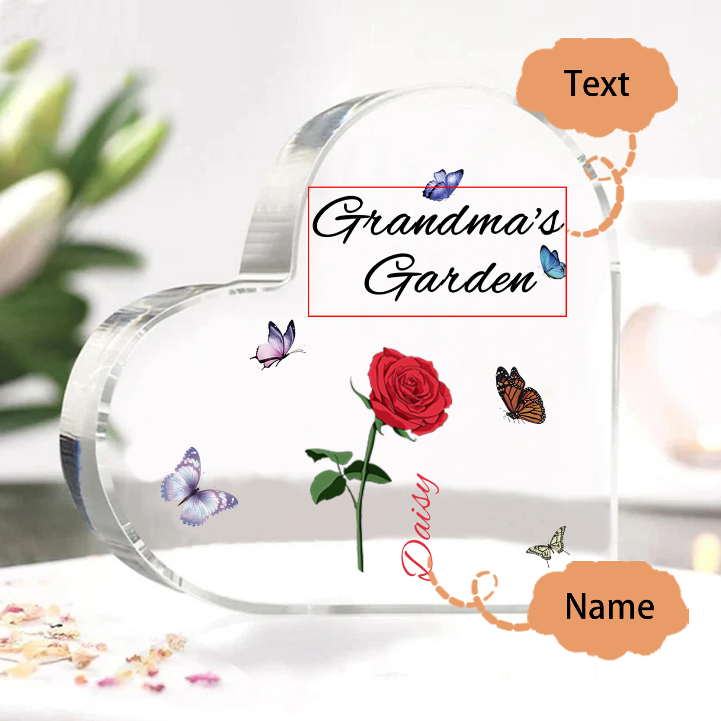 Personalized Heart-Shaped Acrylic Keepsake - Custom 1-8 Names & Birthflowers Home Decorations Gift for Grandma | Jessmade