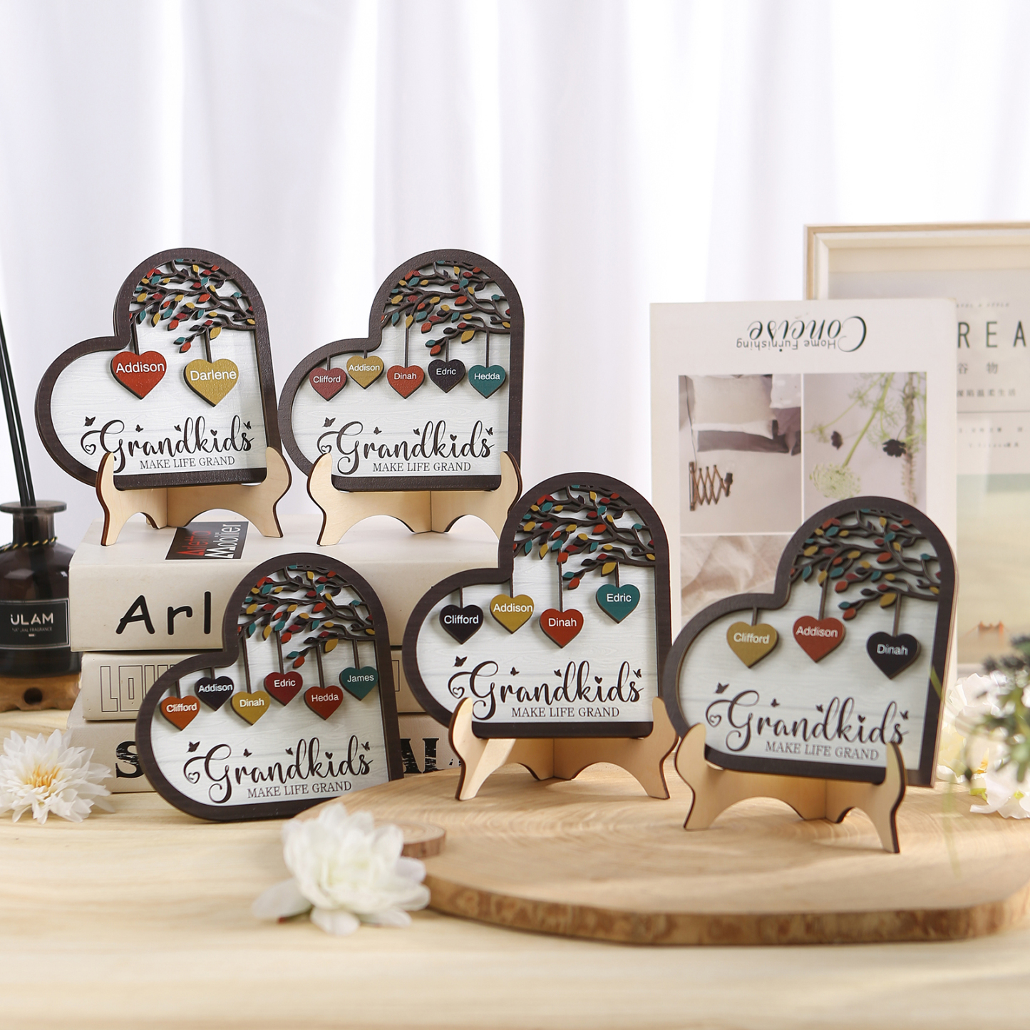 Personalised Family Tree Wooden Ornament – Custom 2-10 Names Home Decoration for Family | Jessmade
