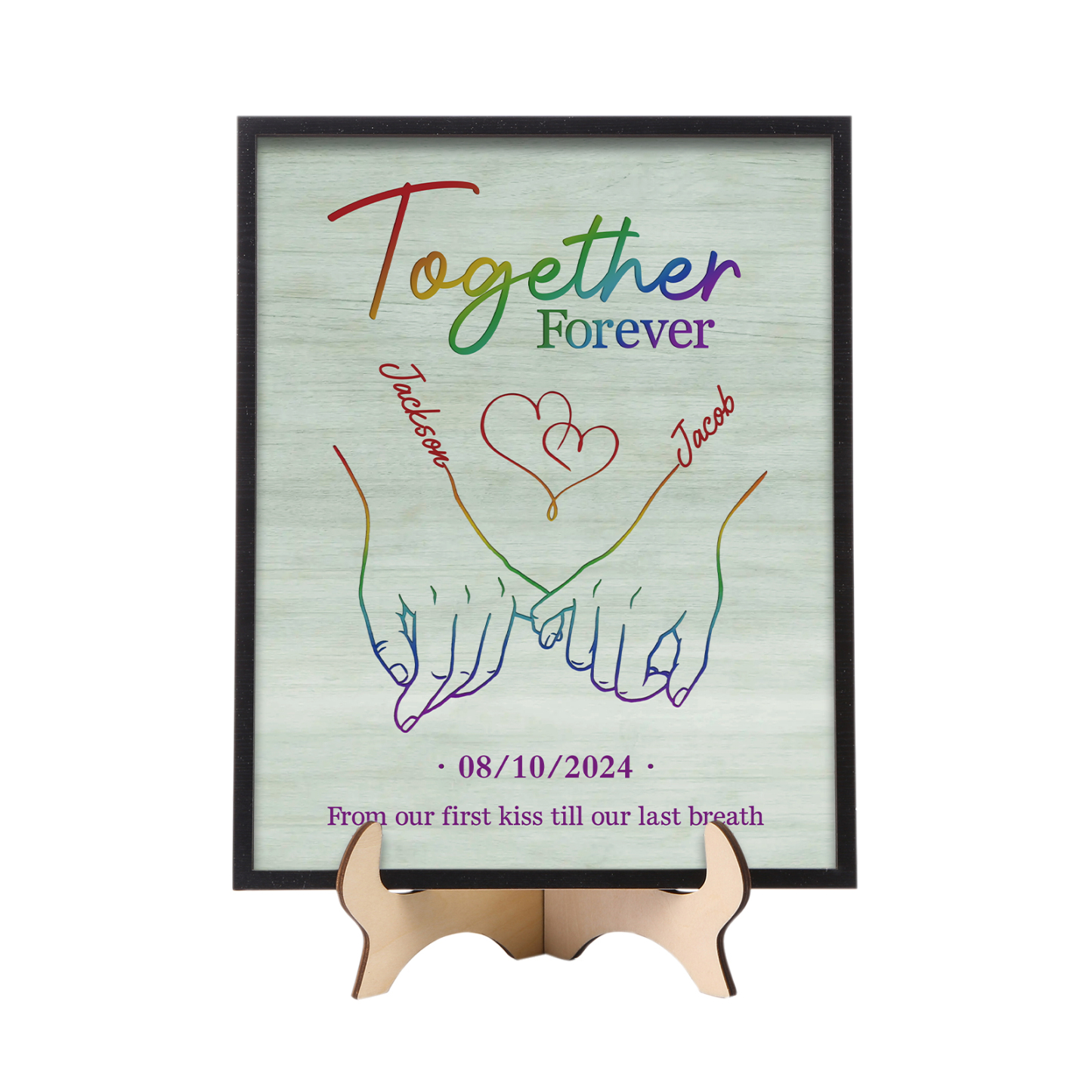 Personalised Couple Hand-in-Hand Wooden Plaque – Custom 2 Names, Text & Date Christmas Couple Gift for Him/Her | Jessemade