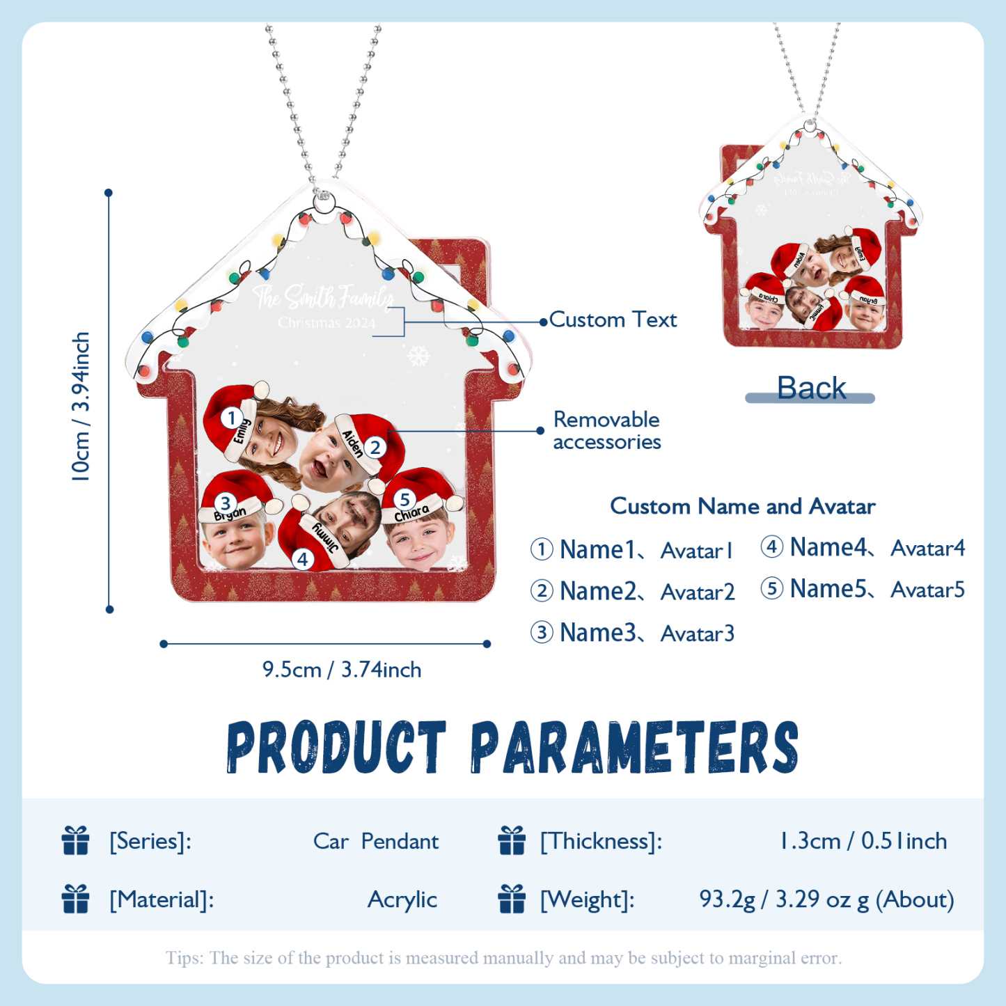 Personalised Christmas Family Ornament – Custom 5 Names & 5 Photos & 1 Text Christmas Gift for Family | Jessemade