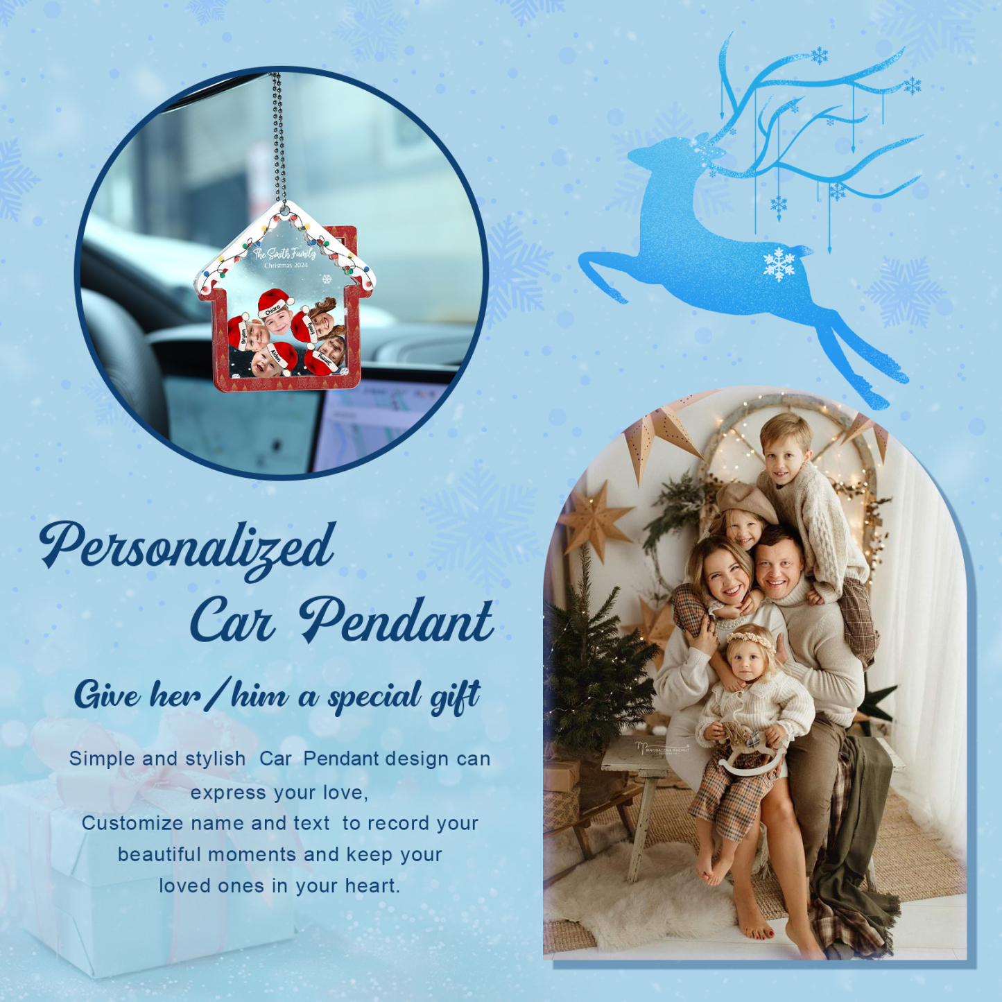 Personalised Christmas Family Ornament – Custom 5 Names & 5 Photos & 1 Text Christmas Gift for Family | Jessemade