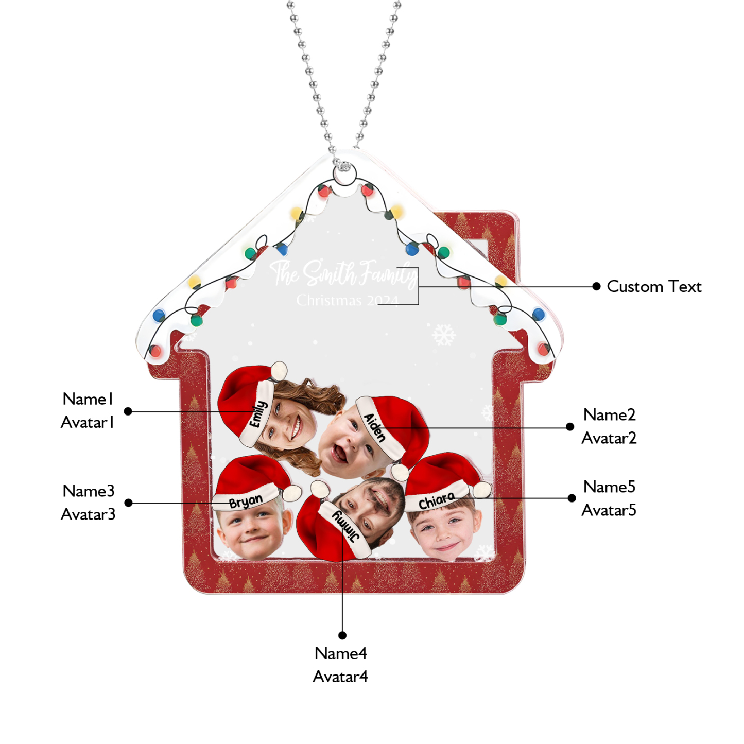 Personalised Christmas Family Ornament – Custom 5 Names & 5 Photos & 1 Text Christmas Gift for Family | Jessemade