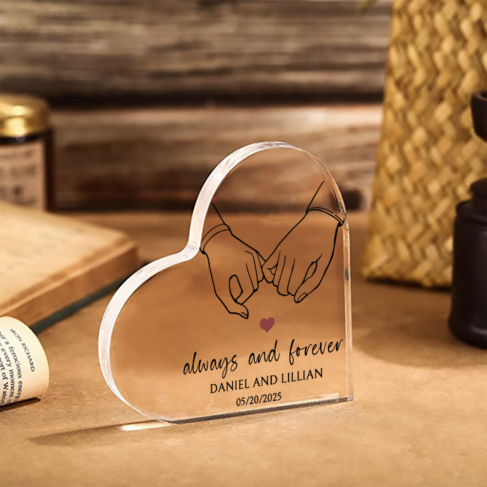 Personalised Heart-Shaped Acrylic Ornament - "Always and Forever" - Customized 2 Names & 1 Date, Home Decoration, Valentine’s Day Gift for Him | Jessemade