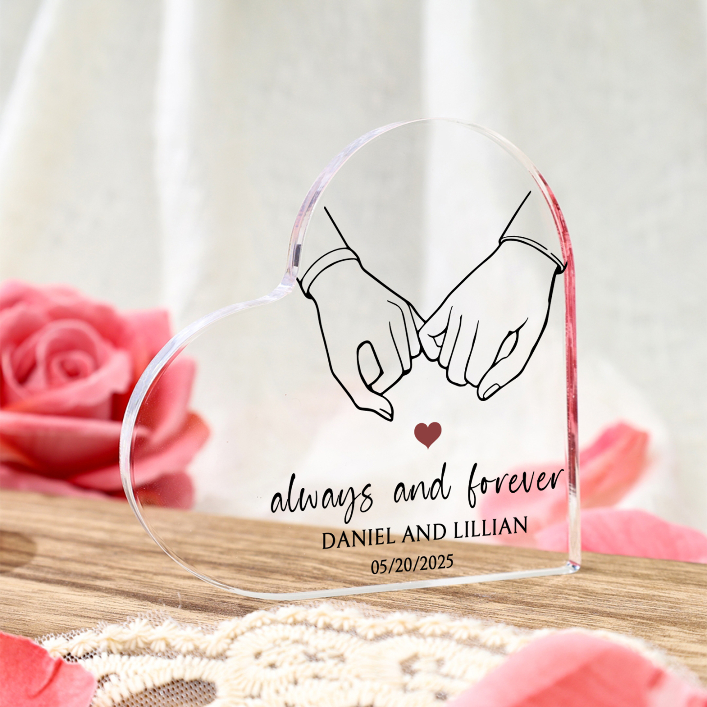 Personalised Heart-Shaped Acrylic Ornament - "Always and Forever" - Customized 2 Names & 1 Date, Home Decoration, Valentine’s Day Gift for Him | Jessemade