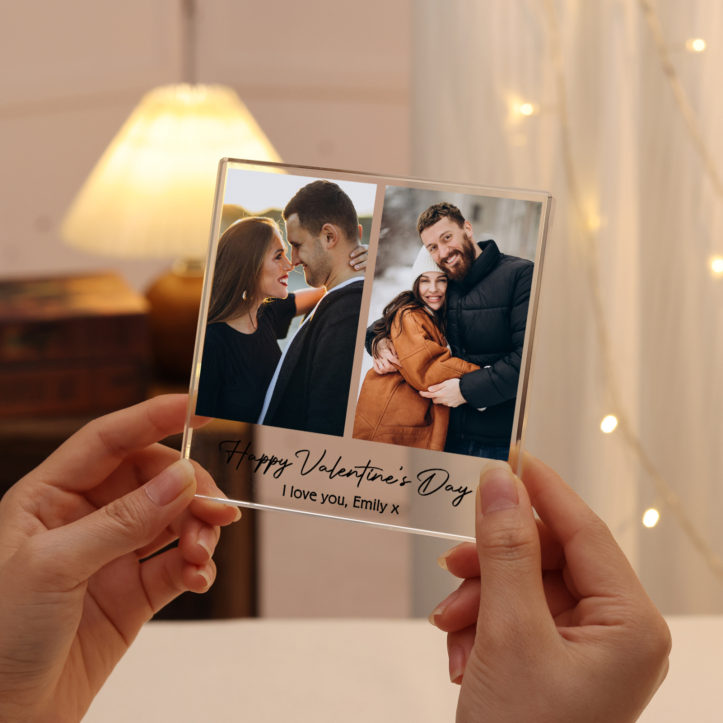 Personalised Acrylic Ornament – Custom 2 Photos & “Happy Valentine’s Day” Design with Romantic Text – Valentine’s Day Gift for Her | Jessemade