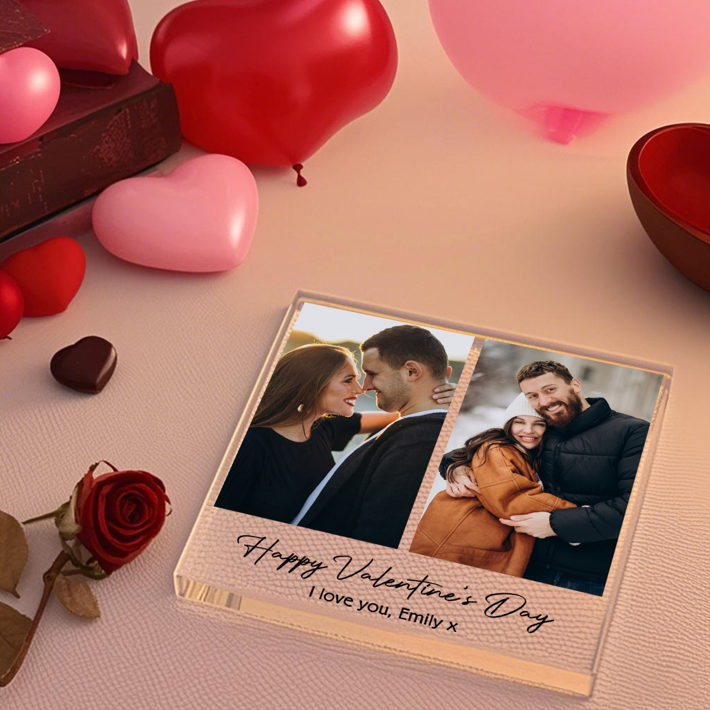 Personalised Acrylic Ornament – Custom 2 Photos & “Happy Valentine’s Day” Design with Romantic Text – Valentine’s Day Gift for Her | Jessemade
