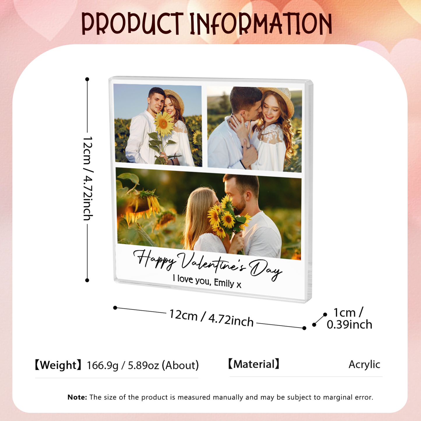 Personalised Acrylic Ornament – Custom 3 Photos & “Happy Valentine’s Day” Design with Romantic Text – Valentine’s Day Gift for Her | Jessemade