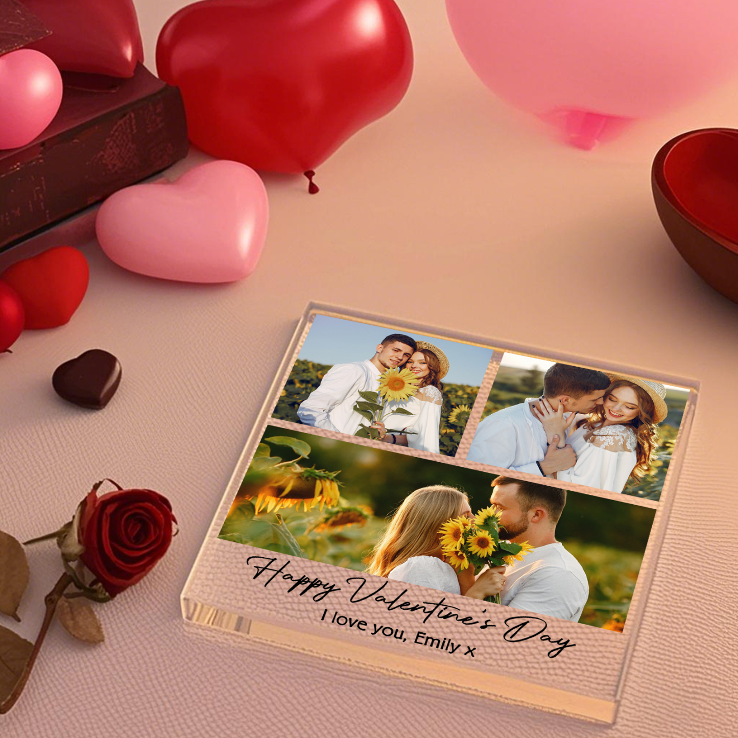 Personalised Acrylic Ornament – Custom 3 Photos & “Happy Valentine’s Day” Design with Romantic Text – Valentine’s Day Gift for Her | Jessemade