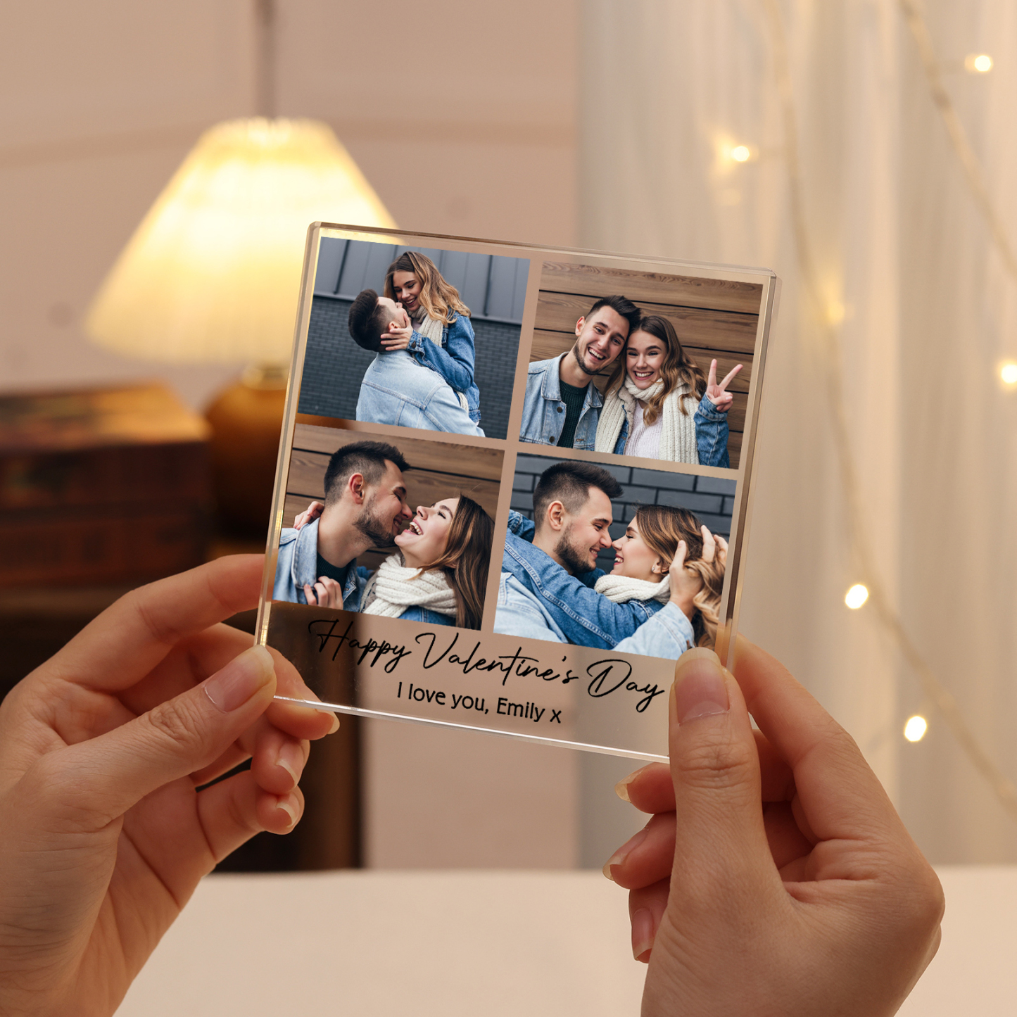 Personalised Acrylic Ornament – Custom 4 Photos & “Happy Valentine’s Day” Design with Romantic Text – Valentine’s Day Gift for Her | Jessemade
