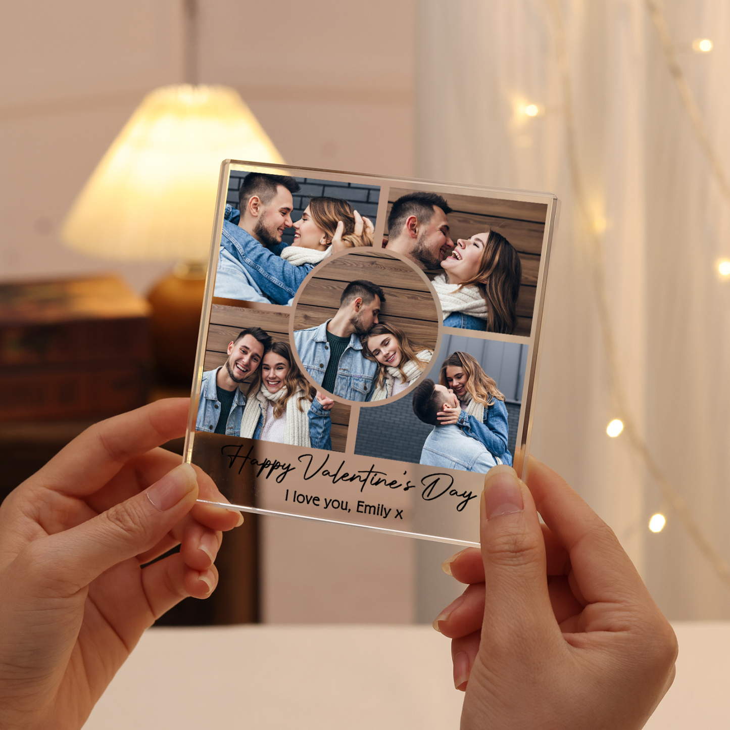Personalised Acrylic Ornament – Custom 5 Photos & “Happy Valentine’s Day” Design with Romantic Text – Valentine’s Day Gift for Her | Jessemade
