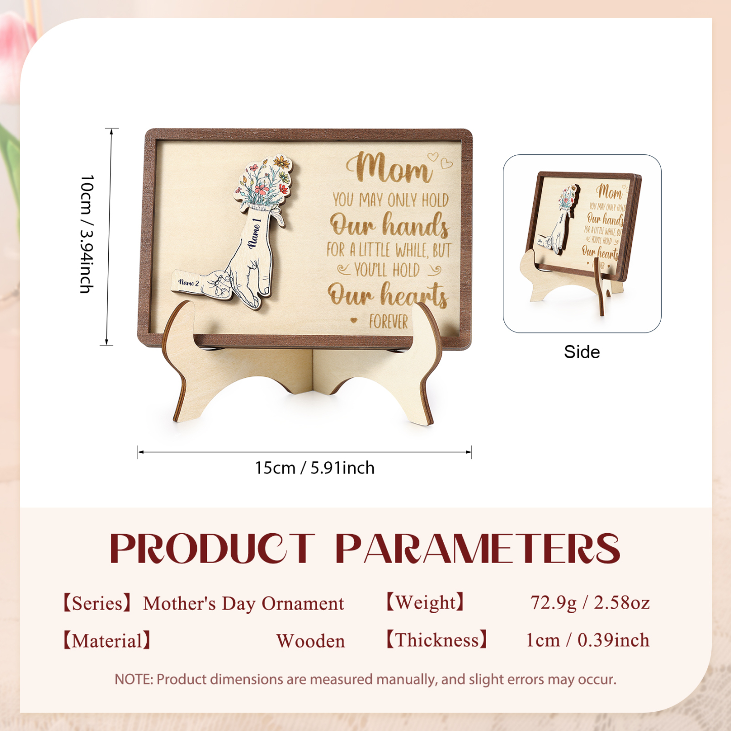 Hand-in-Hand Custom Wooden Plaque for Mom - Personalized Mother's Day Wooden Plaque