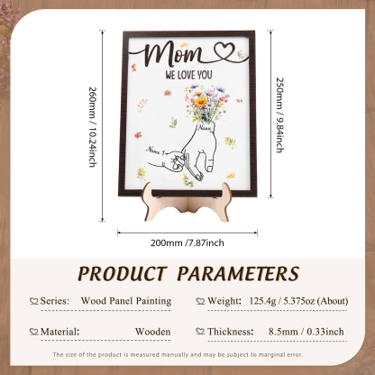 1 Name - Personalized Hand-in-Hand Wooden Plaque for Mom - Customize with Names & Text - Mother’s Day Gift