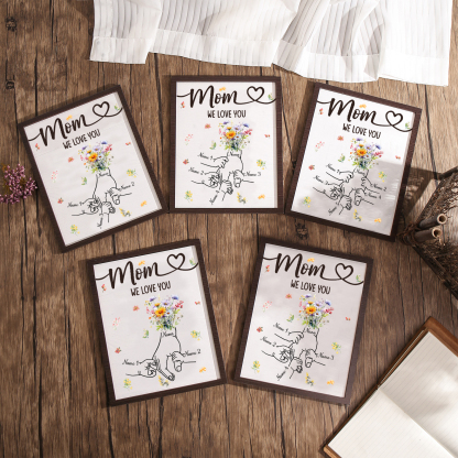 4 Names - Personalized Hand-in-Hand Wooden Plaque for Mom - Customize with Names & Text - Mother’s Day Gift
