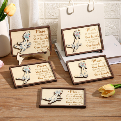 4 names - Hand-in-Hand Custom Wooden Plaque for Mom - Personalized Mother's Day Wooden Plaque