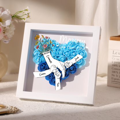 4 Names - Custom 3D Flower Shadow Plaque - Personalized Gift Decor with Names & Texts - Mother's Day, Grandma, Wife Plaque