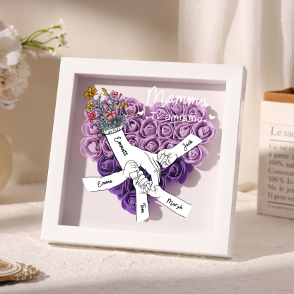 5 Names - Custom 3D Flower Shadow Plaque - Personalized Gift Decor with Names & Texts - Mother's Day, Grandma, Wife Plaque