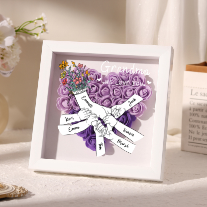 7 Names - Custom 3D Flower Shadow Plaque - Personalized Gift Decor with Names & Texts - Mother's Day, Grandma, Wife Plaque