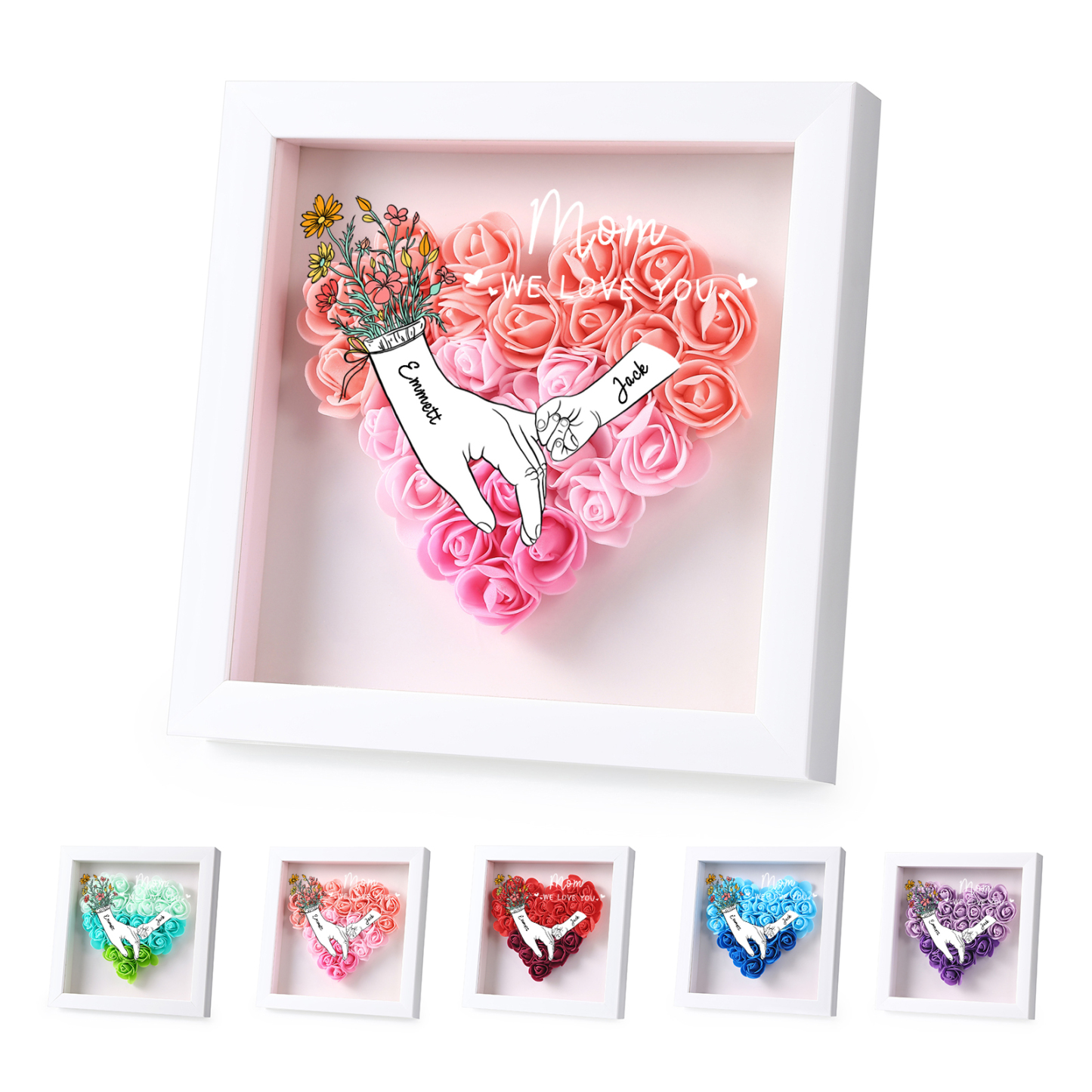 2 Names - Custom 3D Flower Shadow Box - Personalized Gift Decor with Names & Texts - Mother's Day, Grandma, Wife Gift