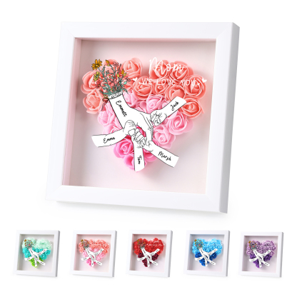 5 Names - Custom 3D Flower Shadow Plaque - Personalized Gift Decor with Names & Texts - Mother's Day, Grandma, Wife Plaque