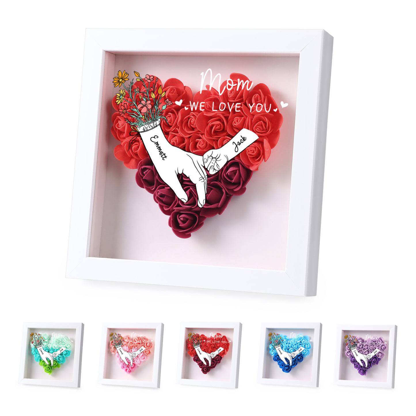 2 Names - Custom 3D Flower Shadow Plaque - Personalized Gift Decor with Names & Texts - Mother's Day, Grandma, Wife Plaque
