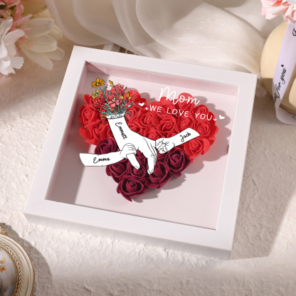 3 Names - Custom 3D Flower Shadow Plaque - Personalized Gift Decor with Names & Texts - Mother's Day, Grandma, Wife Plaque