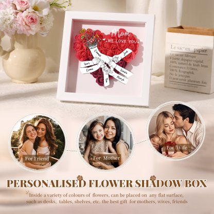 7 Names - Custom 3D Flower Shadow Plaque - Personalized Gift Decor with Names & Texts - Mother's Day, Grandma, Wife Plaque