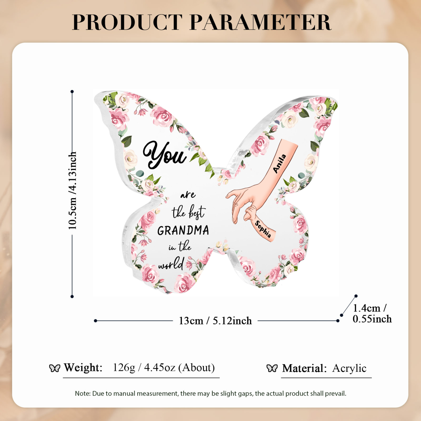 2 Names - Personalized Butterfly Acrylic Plaque for Mom- Custom Gift with Multiple Names and Texts for Mother's Day