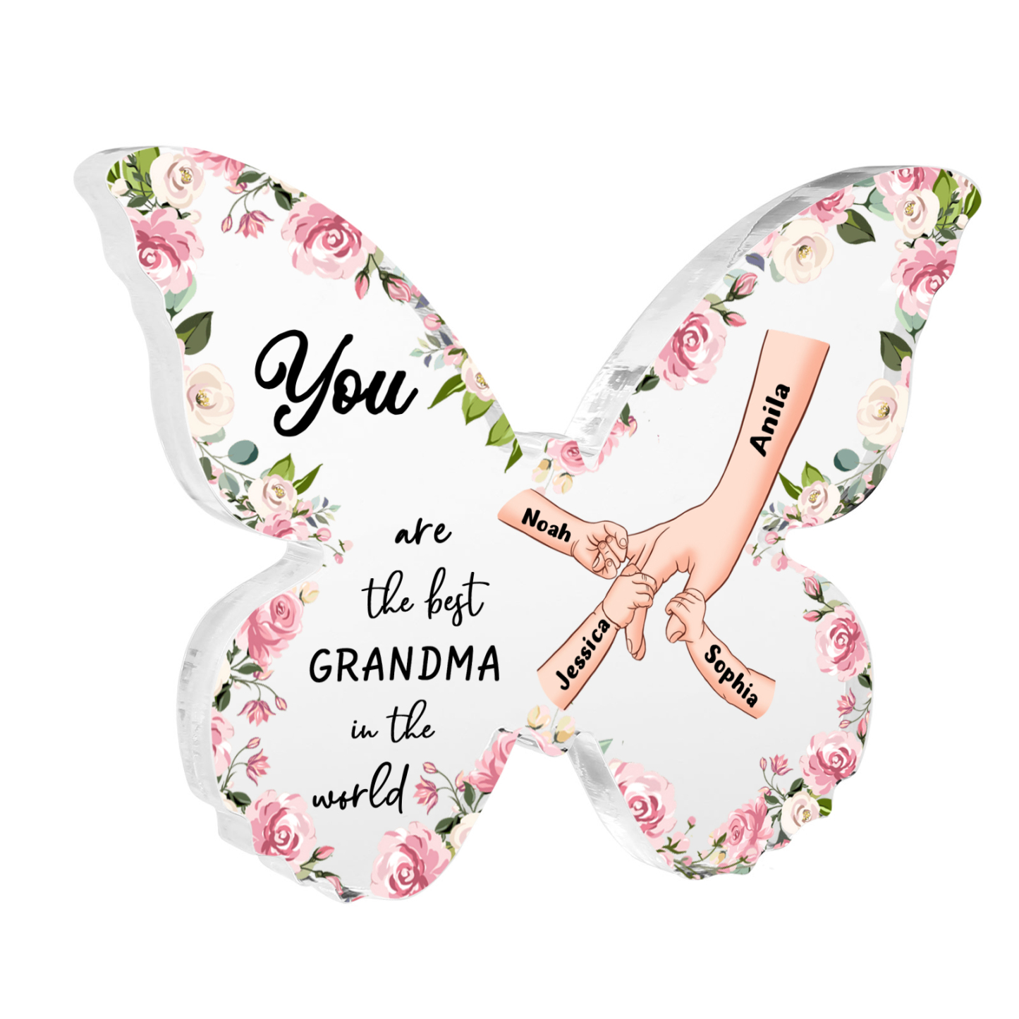 4 Names - Personalized Butterfly Acrylic Plaque for Mom- Custom Gift with Multiple Names and Texts for Mother's Day