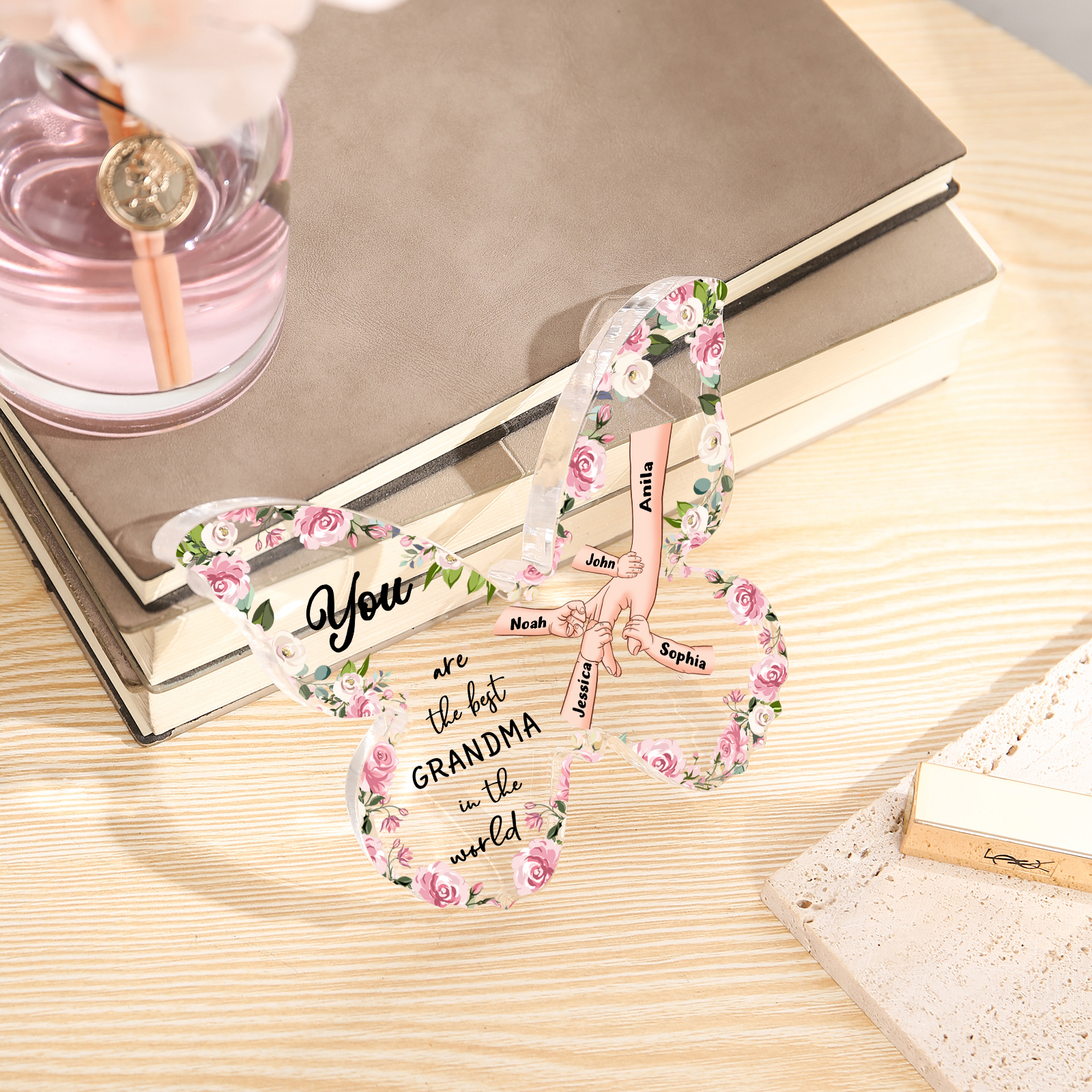 5 Names - Personalized Butterfly Acrylic Plaque for Mom- Custom Gift with Multiple Names and Texts for Mother's Day