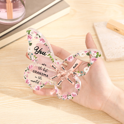 7 Names - Personalized Butterfly Acrylic Plaque for Mom- Custom Gift with Multiple Names and Texts for Mother's Day