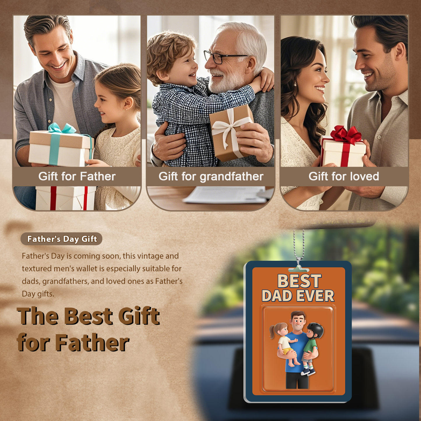 Personalized 3D Acrylic Pendant – Practical “Best Dad Ever” Photo Hanging Ornament for Car or Home