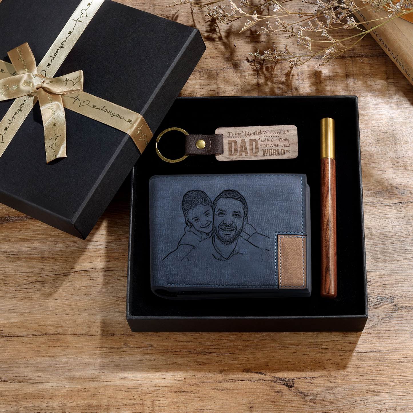 Photo Personalized Leather Wallet Gift Box Set with Keychain Customiza