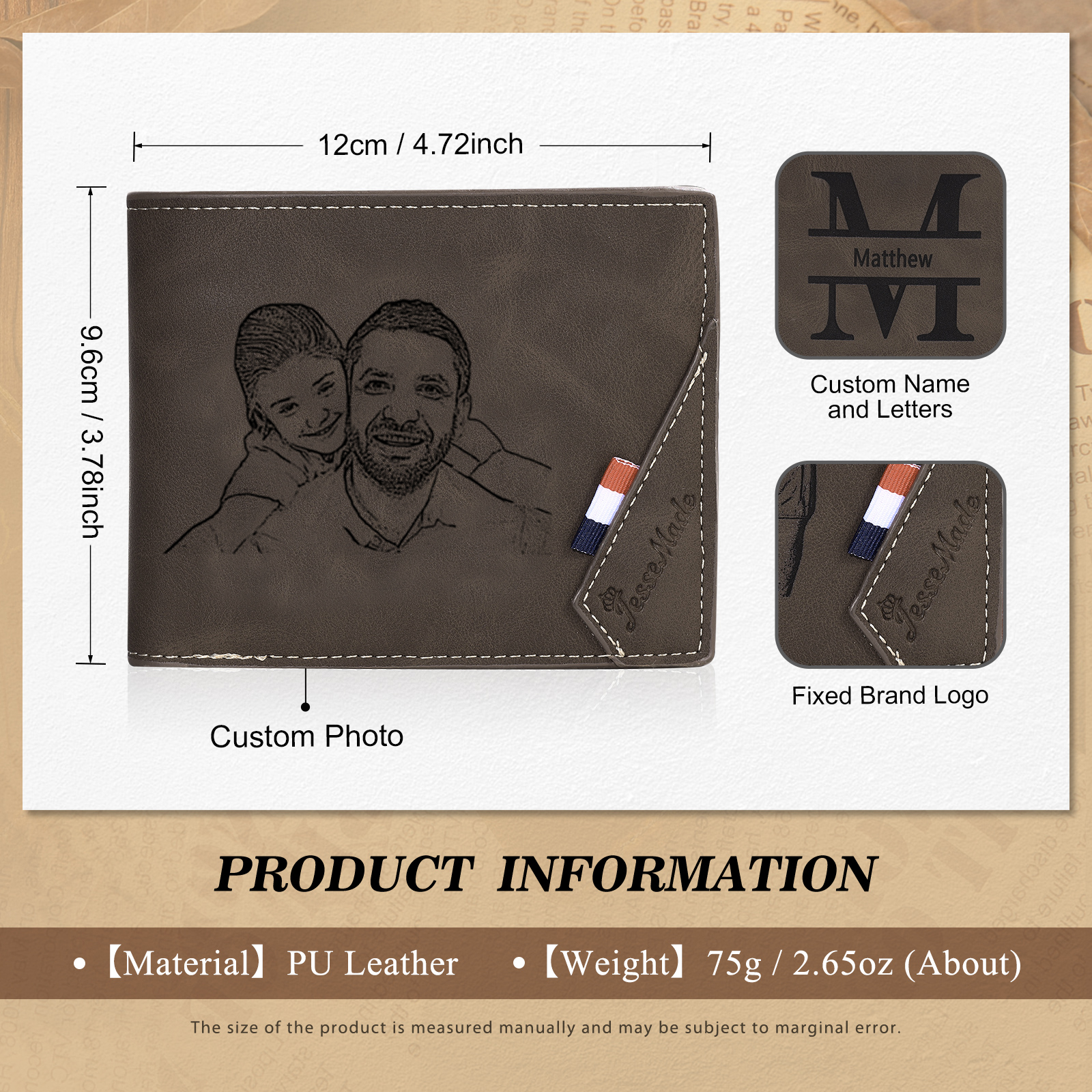 Personalized Gift Engraved Name, Photo and Text Wallet Wonderful Gift Set For Best Dad