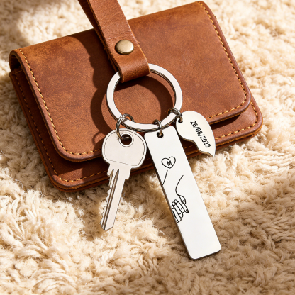 Personalized Hand in Hand Couple Keychain Set With Gift Box Gift Card, Custom Keychain Engrave Name Matching Couple Gifts, Special Gift For Him
