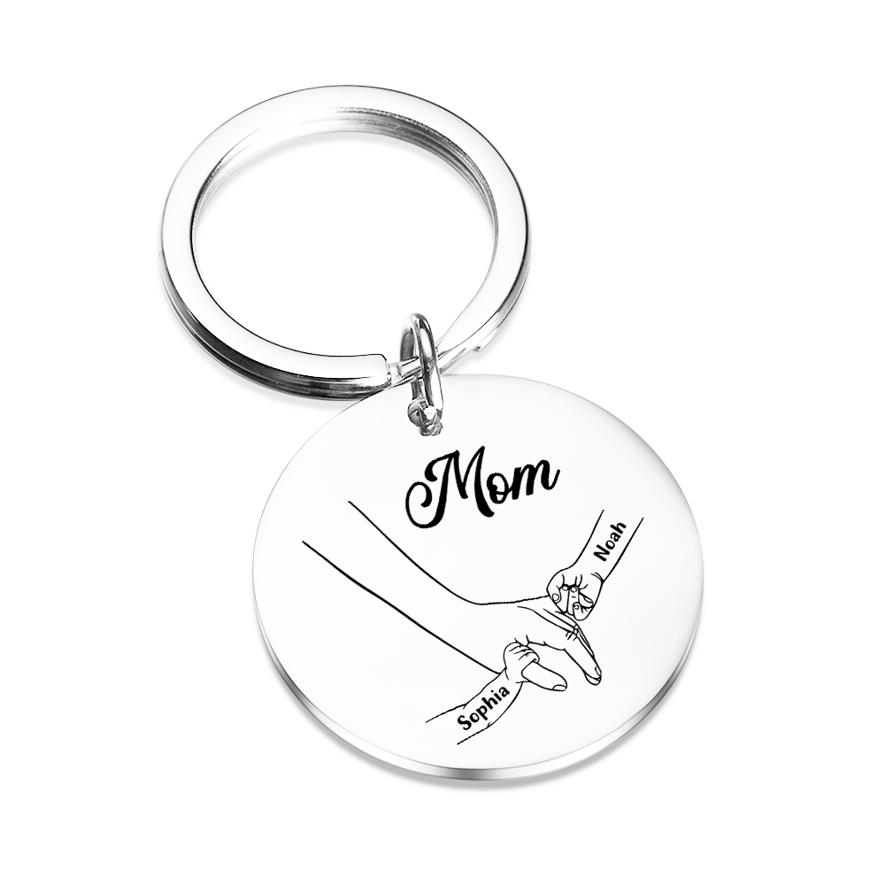 2 Names Personalized Charm Keychain Mom Hooking Engrave Text Special Gift For Mother
