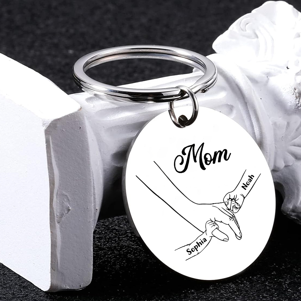 2 Names Personalized Charm Keychain Mom Hooking Engrave Text Special Gift For Mother
