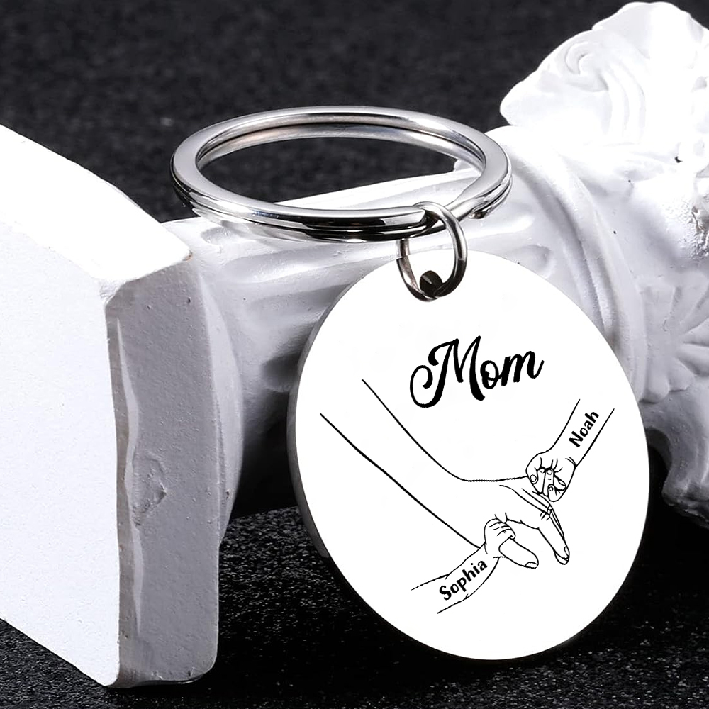 2 Name Personalized Pendant Keychain with Set Gift Box, Engraved with Name, Special Gift for Mom