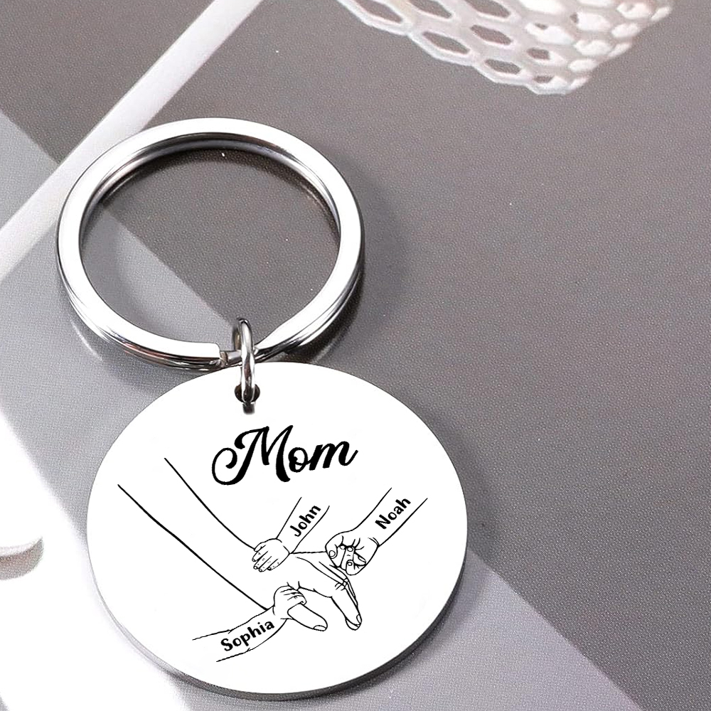 3 Names Personalized Charm Keychain Mom Hooking Engrave Text Special Gift For Mother