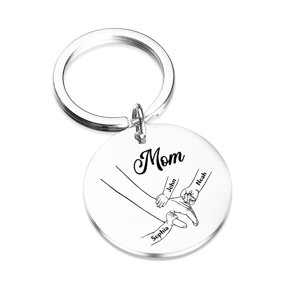 3 Names Personalized Charm Keychain Mom Hooking Engrave Text Special Gift For Mother