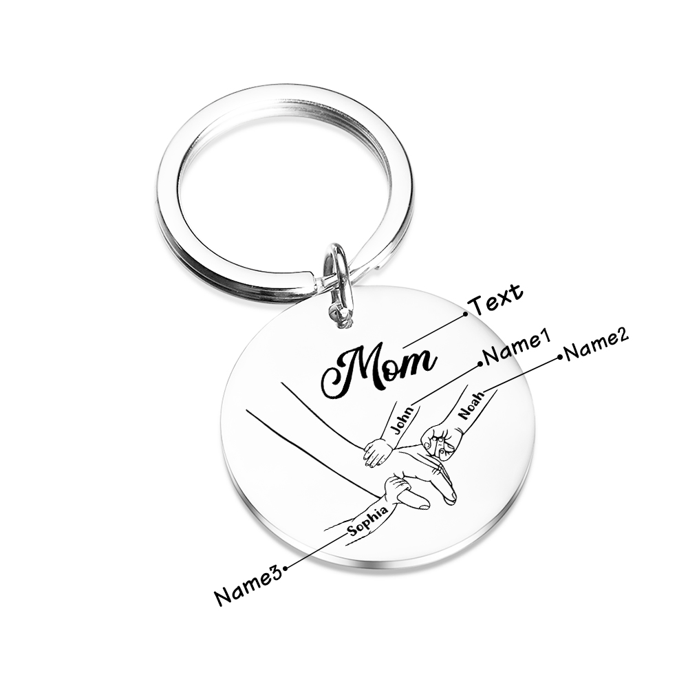 3 Names Personalized Charm Keychain Mom Hooking Engrave Text Special Gift For Mother