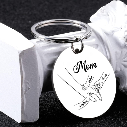 3 Names Personalized Charm Keychain Mom Hooking Engrave Text Special Gift For Mom