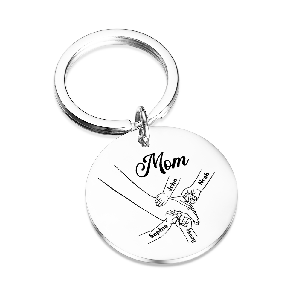 4 Names Personalized Charm Keychain Mom Hooking Engrave Text Special Gift For Mom