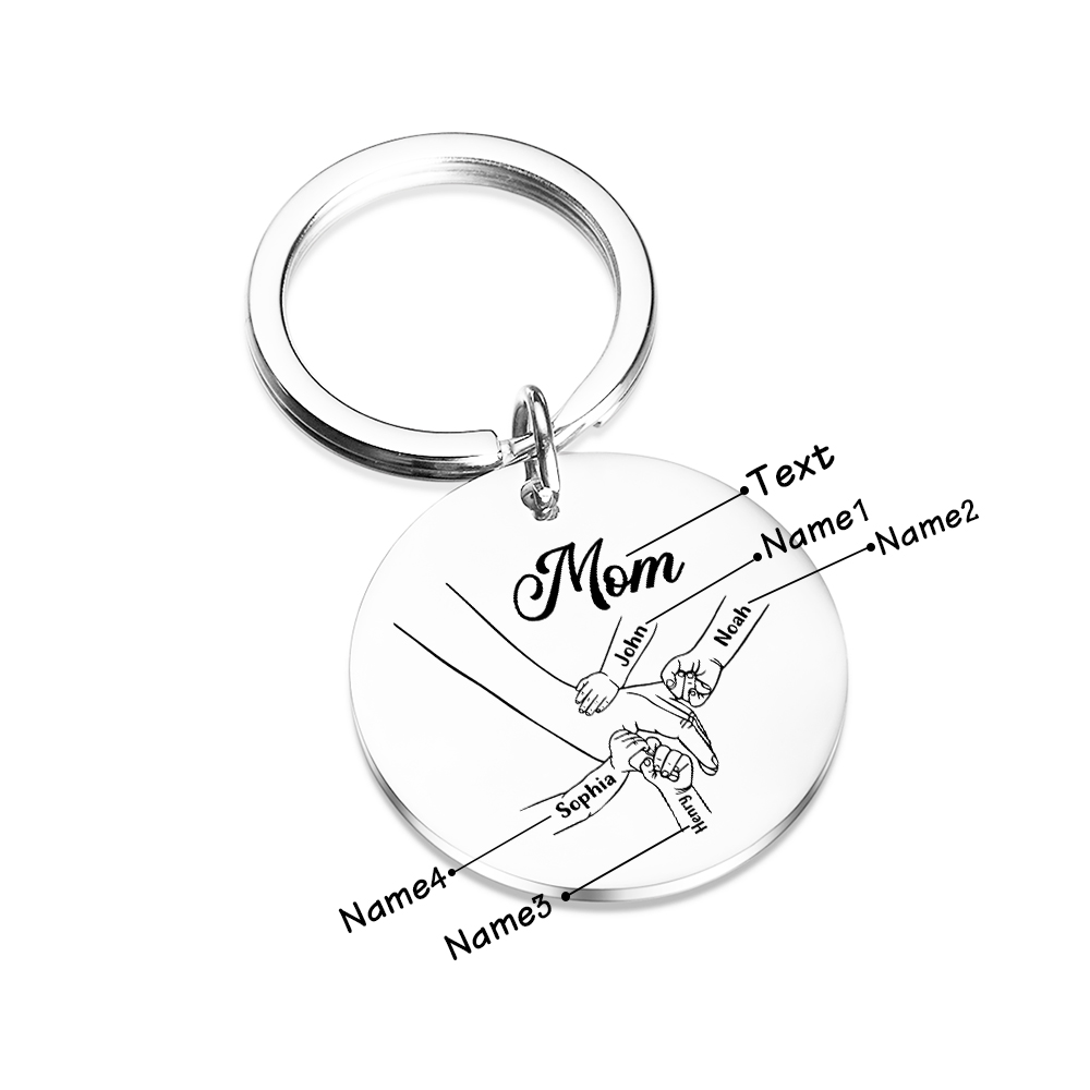 4 Names Personalized Charm Keychain Mom Hooking Engrave Text Special Gift For Mom