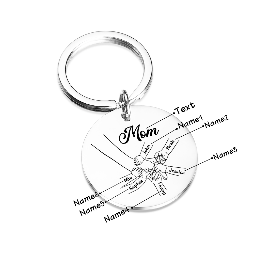 6 Names Personalized Charm Keychain Mom Hooking Engrave Text Special Gift For Mother