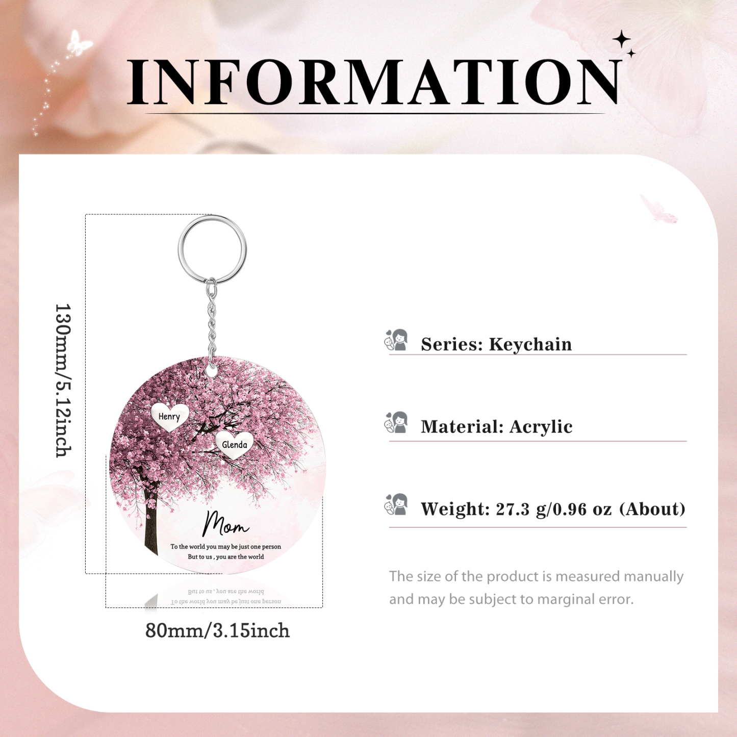 2 Names-Personalized Tree Of Life Customized 2 Names and 2 Text Keychain Family Tree Keychain for Mom