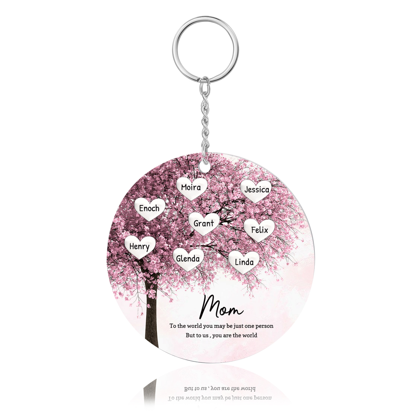8 Names-Personalized Tree of Life Customized 8 Names and 2 Text Keychain Family Tree Keychain for Grandma/Mom