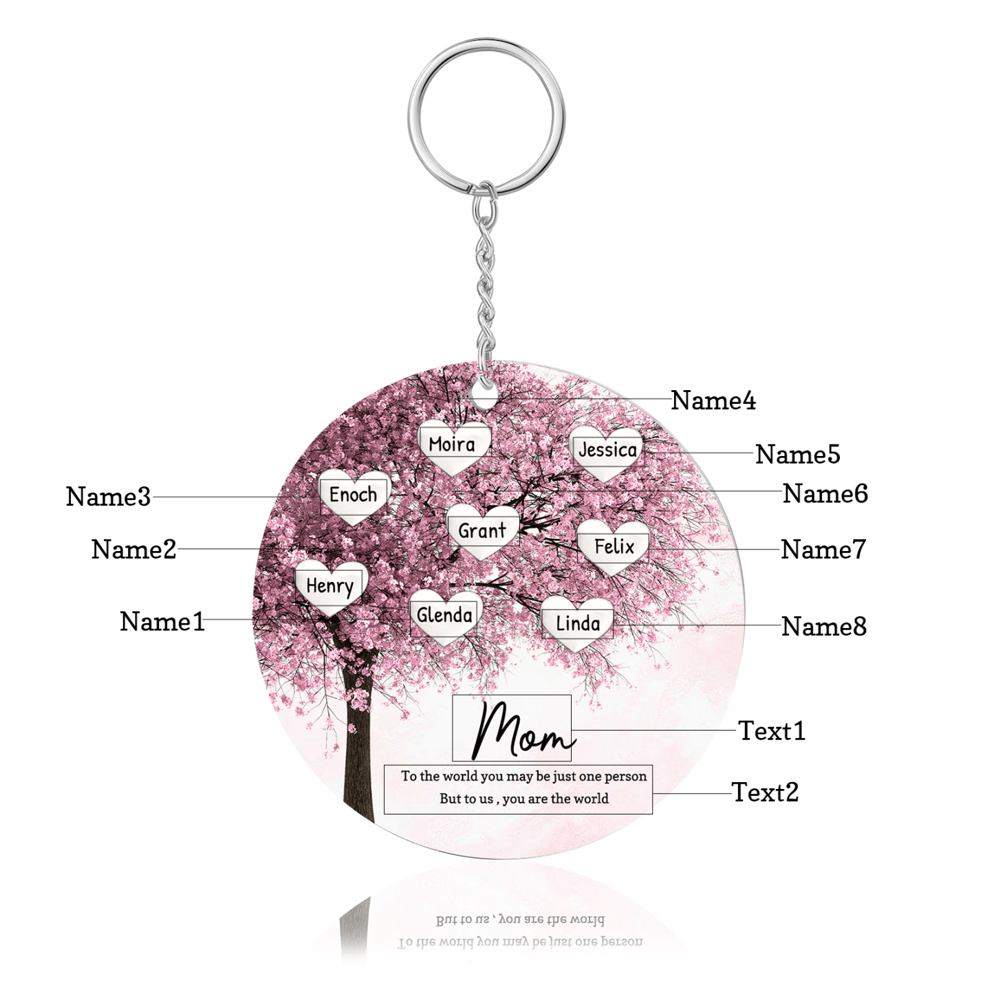 8 Names-Personalized Tree Of Life Customized 8 Names and 2 Text Keychain Family Tree Keychain for Mum