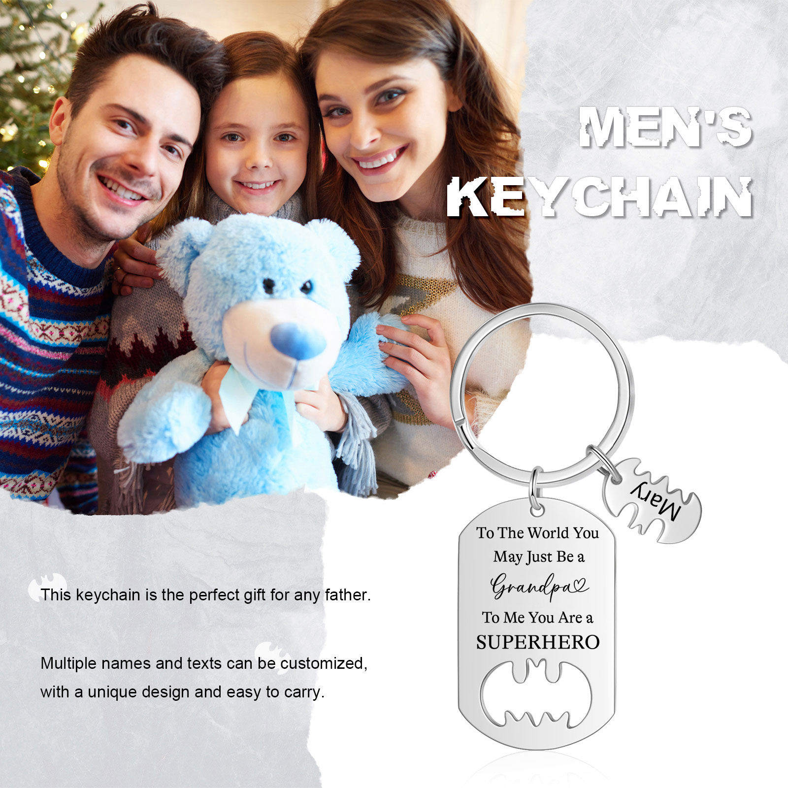 1 Name - Personalized Keychain Custom 1 Name Stainless Steel Keychain for Grandad